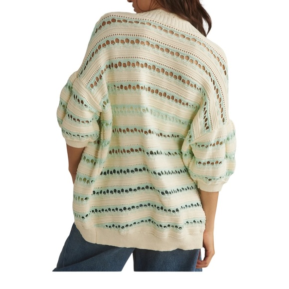 Maeve Cream and Green Striped Cardigan - Picture 1 of 9